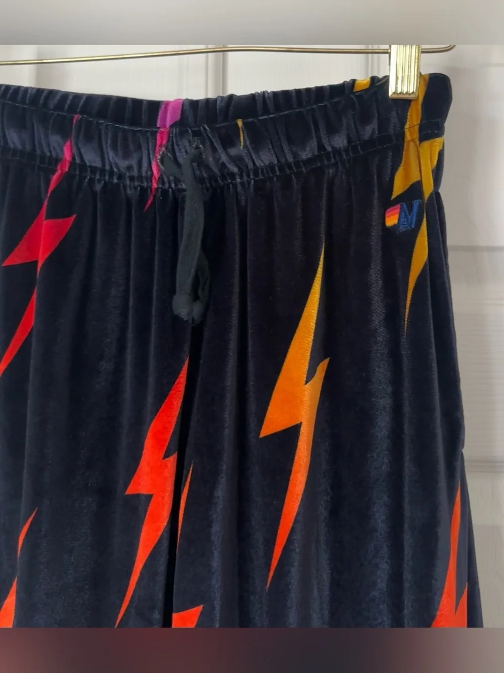 Aviator Nation Black Velvet Hoodie and pants set Multicolor Lightning Bolt